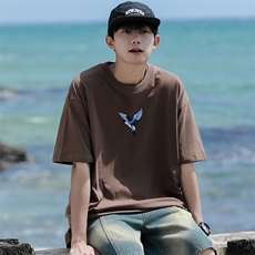 17T休闲仙鹤印花重磅纯棉短袖T恤衫男女可定制，男装T恤，星座115A-3