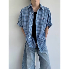 CP1229-P39格子短袖衬衫男2025夏季新款薄款青少年宽松半袖衬衣，男装T恤，电商B323A