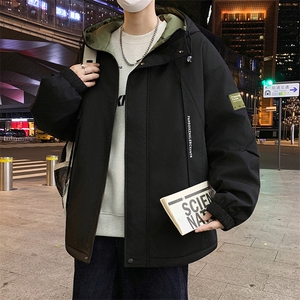2025新款男休闲宽松冬季加绒加厚连帽夹克图片