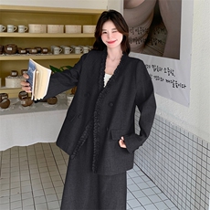 韩系木耳边西装套装裙女2025春季新款设计感气质显瘦半身裙两件套，女装套装/套裙，2C255