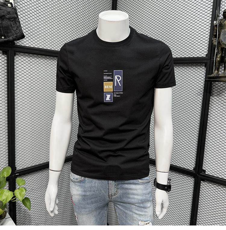 男士高端简约短袖T恤潮牌夏季透气纯棉薄款修身圆领半袖体恤上衣,男装T恤,电商B212（原钱塘6029）