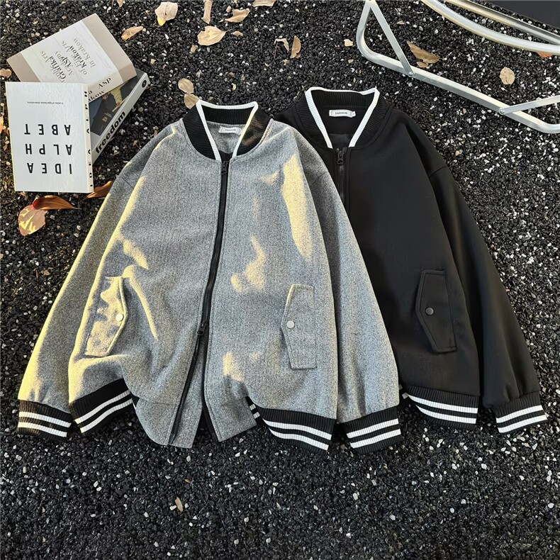 时尚新款百搭潮流文艺棒球服毛呢外套原宿气质简约日系HH209P59,女装短外套,星座1013-5