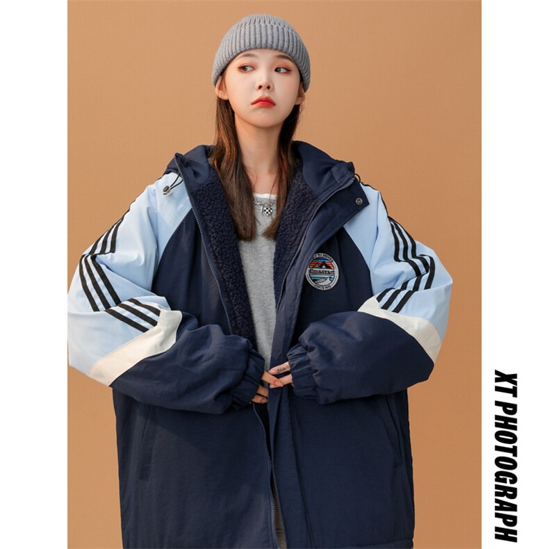 冬装新款中性风校园拼色加厚连帽棉衣棉服216-2-BK50-P128控158,男装棉衣,星座716-5（原216-1）