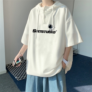 夏季港风冰丝宽松连帽短袖t恤五分体恤上衣TLM21123-P40控58图片