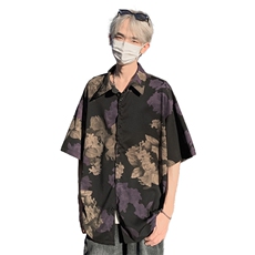 特批P25无差价夏季冰丝凉感顺滑印花复古大码短袖衬衫男CD5480，男装衬衫，电商A001