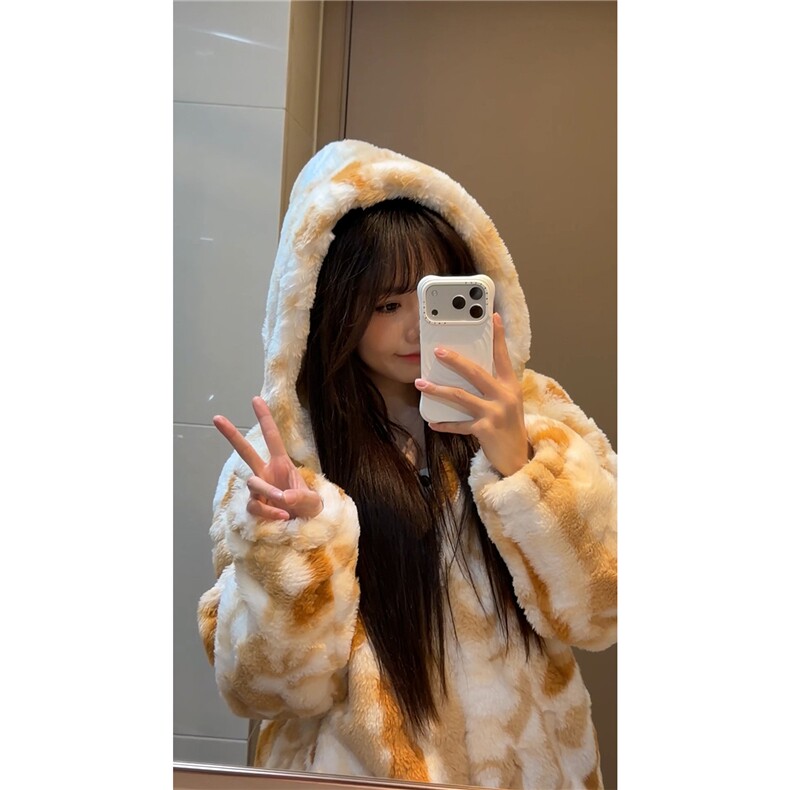 秋冬男士兔毛扎染棉衣外套冬季潮牌宽松连帽加厚保暖棉服特批108图片