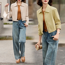 主推引流外套女2025春秋设计感休闲小个子显瘦显高夹克机车服上衣，女装皮衣，江南女神