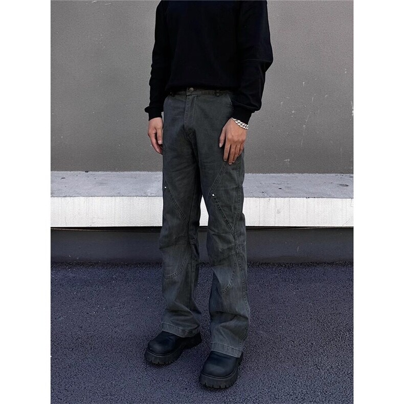 【有货】DN1060-特P58复古vibe解构铆钉微喇休闲裤,男装休闲裤,星座603-2