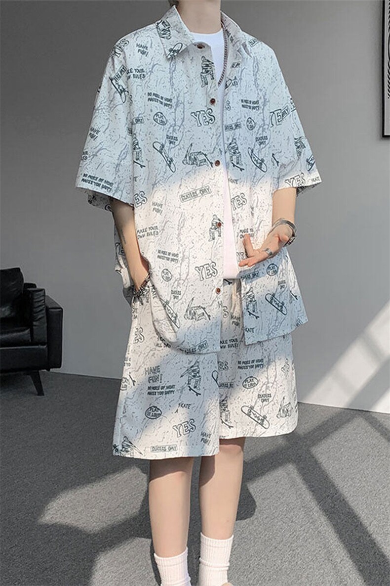 TZ1149-特48控88多色海滩冰丝凉感大码套装衬衫速干运动两件套,男装休闲套装,电商A059