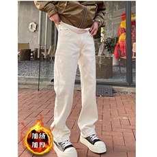 白色直筒牛仔裤男女秋冬加绒宽松垂感高级感拖地裤K8005-P46网图，男装牛仔裤，电商B245