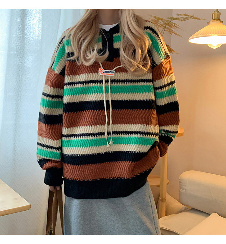 秋冬款男女毛衣条纹拼色POLO领情侣款中性风针织衫外套M236P55,男装针织衫/毛衣,星座1013-1