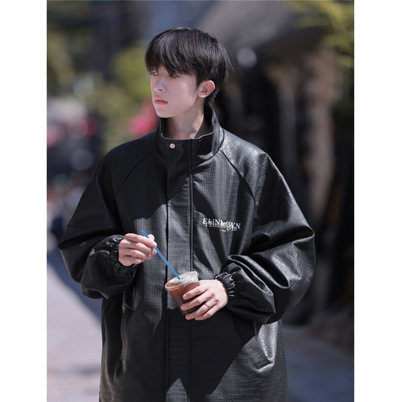 1港风鳄鱼纹皮中性潮流大码M-5XL夹克男成分PUJK7570P85控128，男装夹克，星座226-2