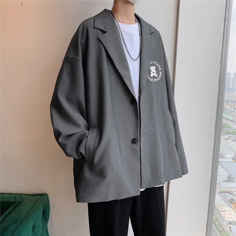 秋季港风新款韩版宽松翻领西装西服外套男XZ614P75控88,男装西服套装,电商A268A