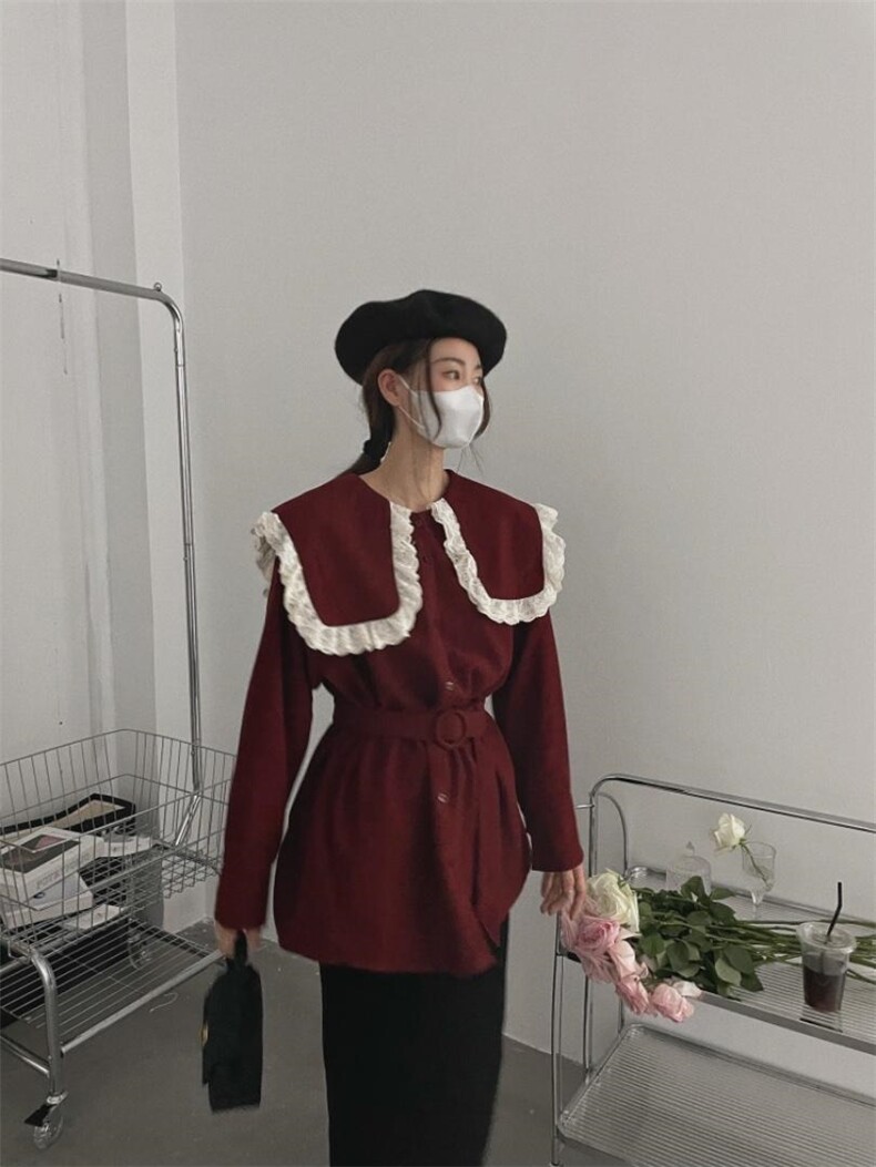 秋冬新品娃娃领大版系腰带衬衣，其它，新袖