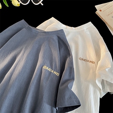 夏季新款商标刺绣亚麻短袖T恤薄款透气圆领棉麻teeT801特P20，男装T恤，星座301D-4(原星座1004-4）