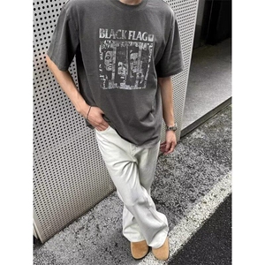 慵懒风冬加厚白色牛仔裤男美式高街阔腿裤子男休闲cleanfit微喇裤图片