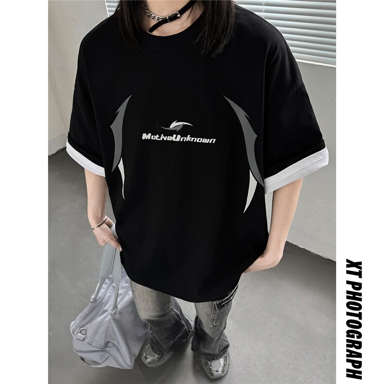 主推美式高街复古印花情侣短袖T恤宽松中性男女上衣潮D245P28,男装T恤,电商A335-1（原A458）