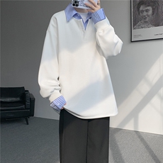 M-8XL假两件撞色polo衬衫翻领卫衣亨利领大码长袖上衣WY5117特P45，男装衬衫，电商B238