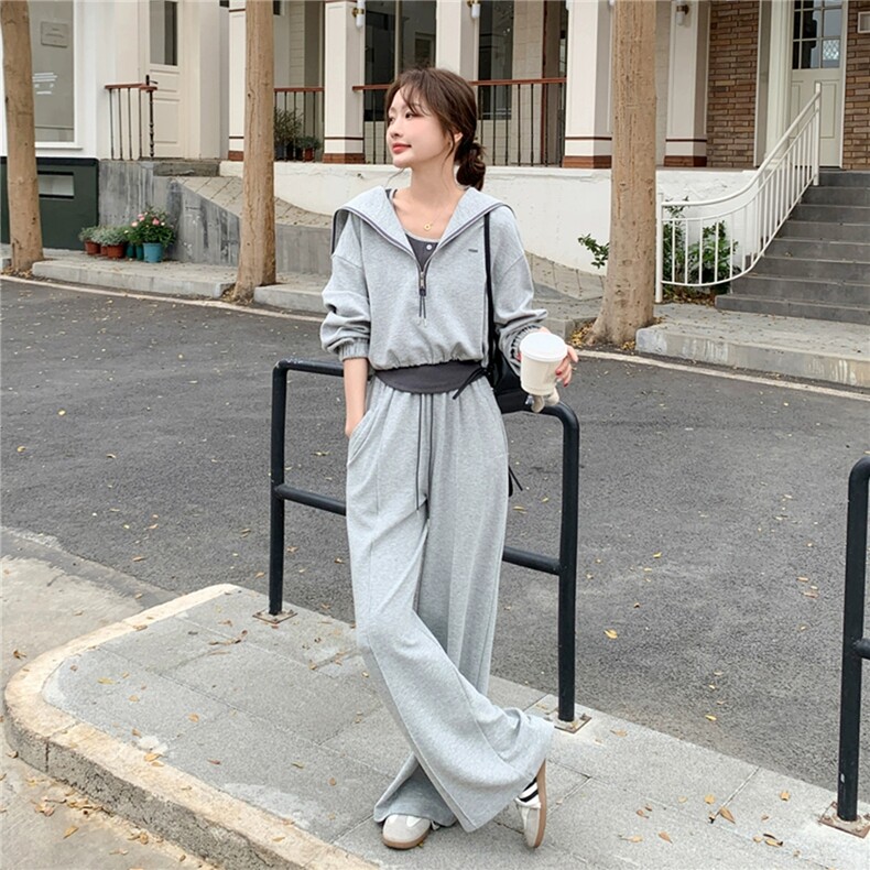 减龄学院风休闲套装女秋灰色连帽卫衣卫裤两件套，女装套装/套裙，浙宝103（原192）