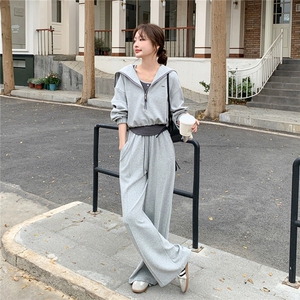 减龄学院风休闲套装女秋灰色连帽卫衣卫裤两件套，女装套装/套裙，浙宝103（原192）