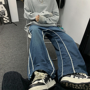 牛仔裤男高街vibe美式潮牌oversize阔腿裤子N01562-P60图片