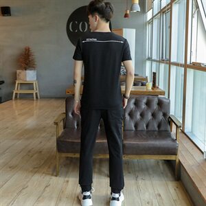 2021夏季男圆领短袖九分裤套装刺绣男韩版修身棉T恤A112-T705-P60图片