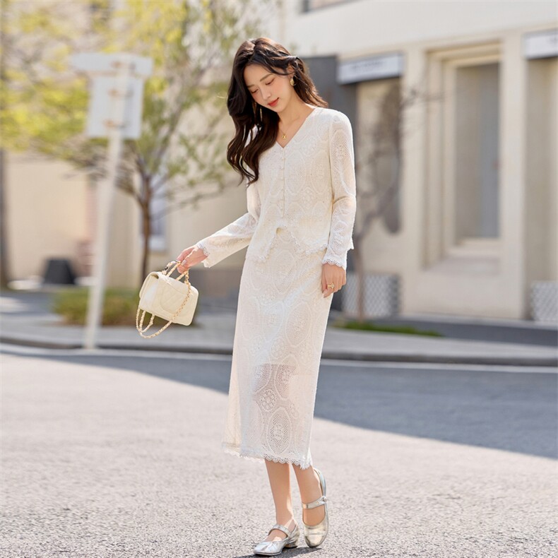 【现货！！！！】蕾丝半身裙小香风两件套女,女装套装/套裙,素月