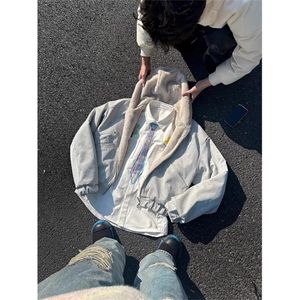 W9594-P43 网图现货 美式白色衬衫长袖手绘领带衬衣学院风外套图片