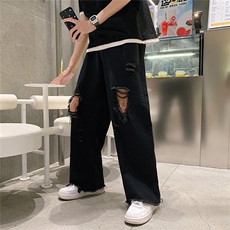k706-p48-控68破洞牛仔在高阶宽松大码牛仔裤cityboy，男装牛仔裤，星座116
