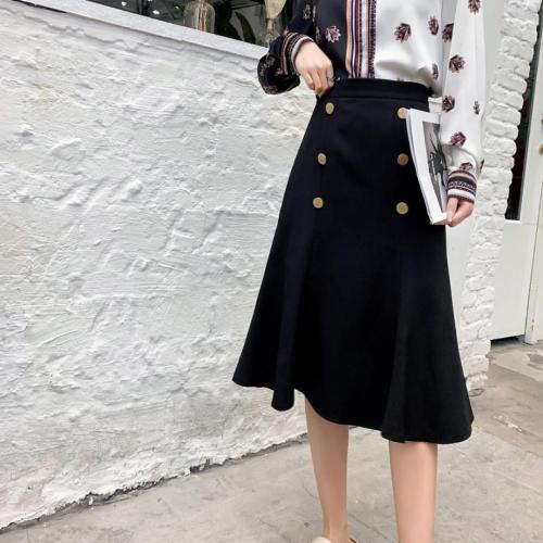 双排扣鱼尾半裙,女装半身裙,咔绣