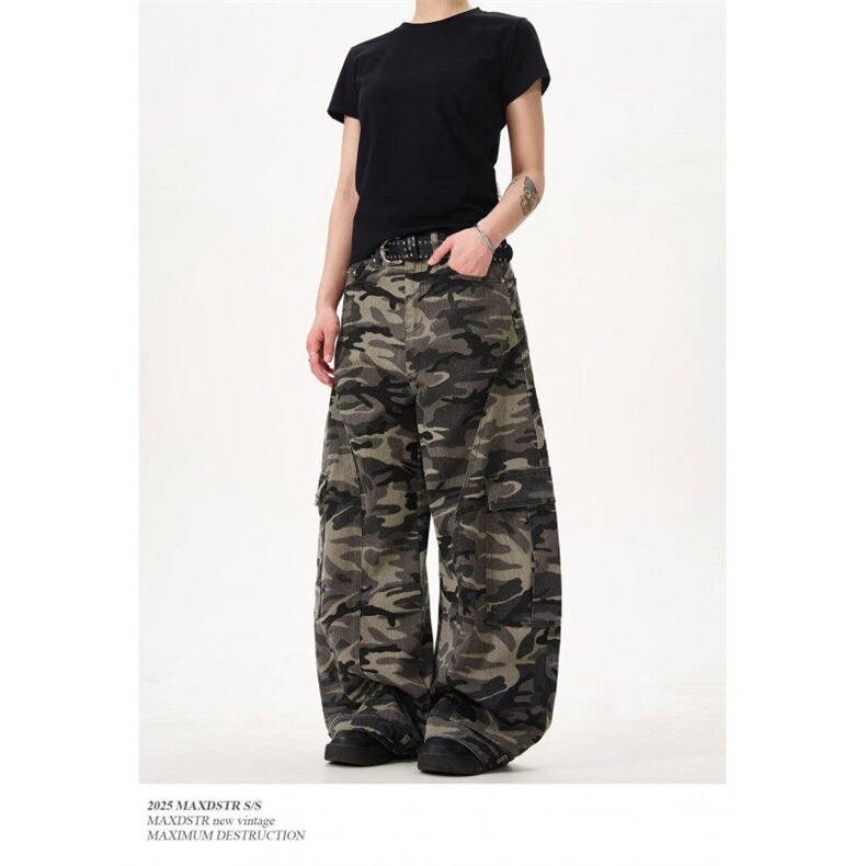 W9562-P60网图现货迷彩弯刀美式工装裤潮牌廓形口袋宽松阔腿裤,男装工装外套,星座1608-2