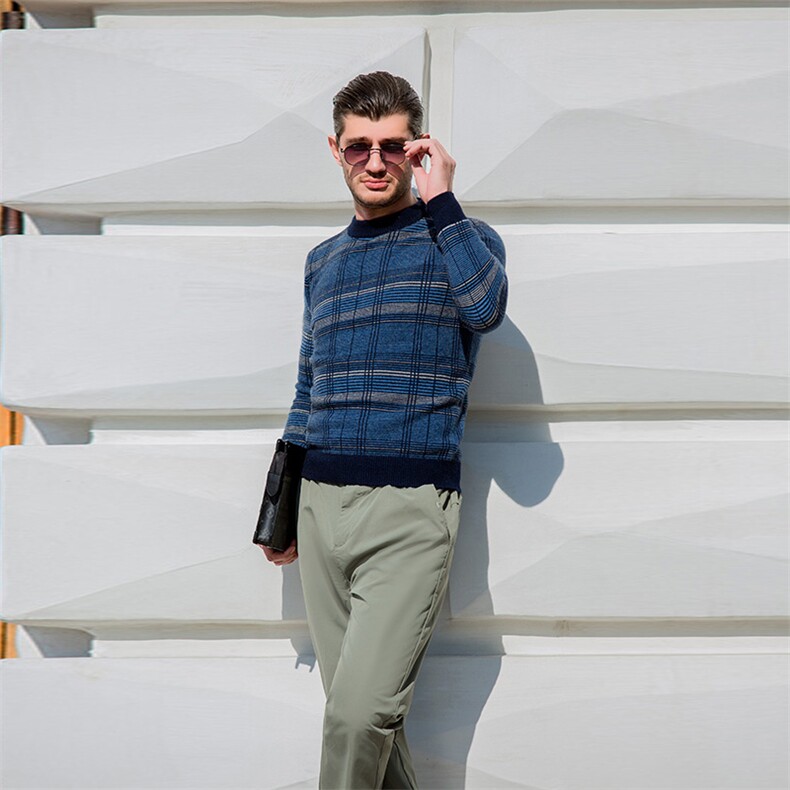 拼色套头毛衣男士秋冬新款休闲宽松羊绒打底衫男装，男装羊绒套衫，美创羊绒