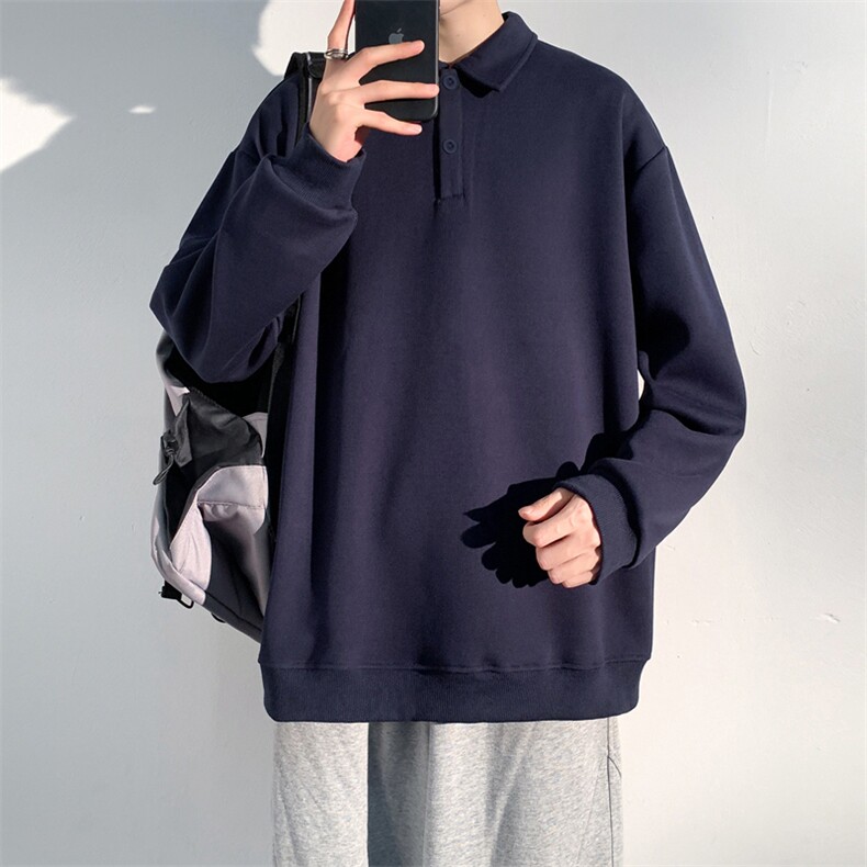抖音得物高品质二开230克精梳珠地光版纯色宽松长袖T恤翻领POLO衫图片
