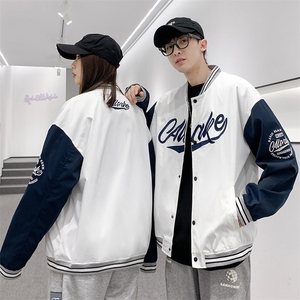 JK6610 P65港风拼接棒球服男刺绣情侣外套宽松百搭夹克图片