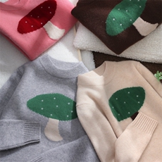 儿童羊毛针织衫小蘑菇卡通提花女童衫加厚可爱毛衣洋气，童装毛衣，初丹羊绒童装