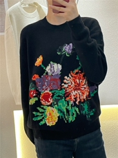 冬季新款山羊绒时尚软糯撞色牡丹花花朵刺绣针织衫女，女装羊绒衫，大千羊绒