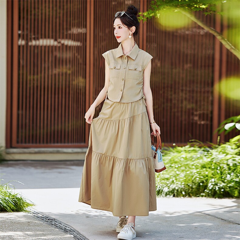 休闲洋气短袖衬衫半裙套装2025夏季新款百搭宽松显瘦套装,女装套装/套裙,难舍钰依