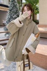 现货加厚保暖工装立领中长款羊羔毛外套2C206-L99-P185-K268，女装棉衣/棉服，2C206