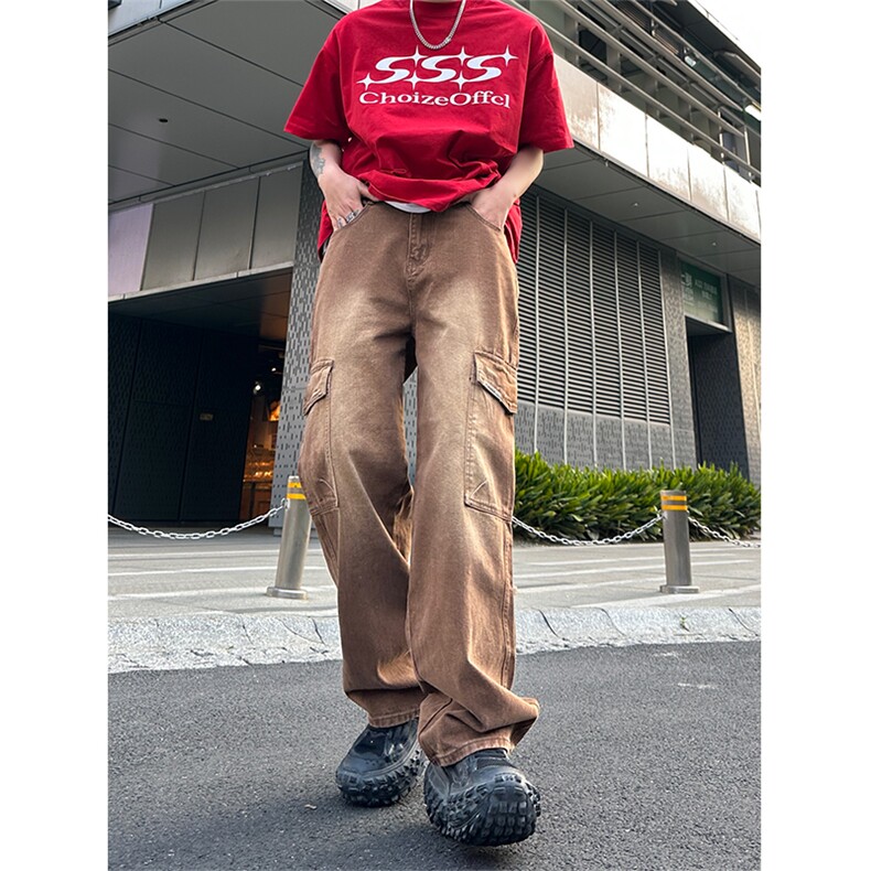 美式高街vibe风直筒长裤欧美痞帅男hiphop复古水洗拼接工装牛仔裤,男装牛仔裤,星座301D-4(原星座1004-4）