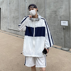 夏季时尚连帽防晒套装男运动风撞色防晒衣夹克XZ514-2-1606-P98，男装防晒衣，星座514-2(原B239)