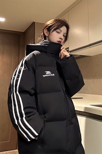 中性 过膝棉衣 织带三条杠长款加厚情侣羽棉服 外套男 G1076 P168图片