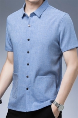 TS1220男士2023年夏季新款短袖衬衣亚麻风中年翻领衬衫P40，男装衬衫，电商B360