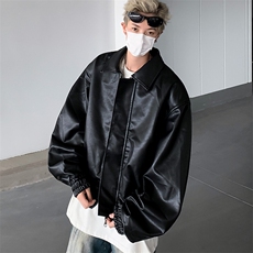 美式短款垫肩皮衣外套男春秋季休闲宽松PU皮夹克1001-1-HY770-P70，男装夹克，星座1001-1