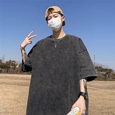 直播得物品质二开240克重磅纯棉水洗纯色光版T恤SX09支持独立包装，男装T恤，电商A486