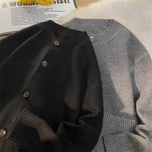 M901-特P60纯色拉链开衫男针织衫秋冬季宽松毛衣外套男圆领外套图片