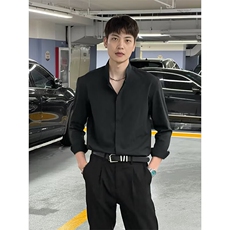 春秋季立领衬衫男士长袖韩版痞帅炸街上衣发型师修身潮牌衬衣服男，男装衬衫，星座302B-2