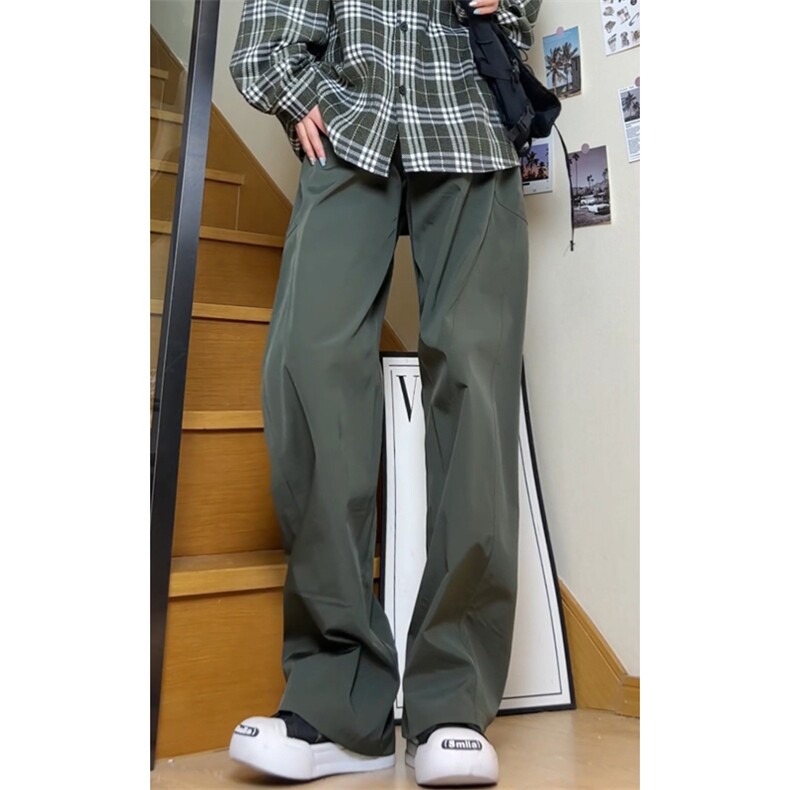 日常通勤阔腿休闲裤男复古工装风纽扣宽松纯色长裤K8539-特价P27图片