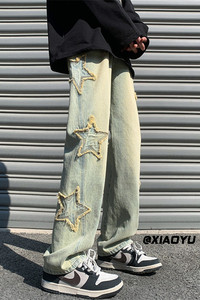XZ616 早秋季新款黄泥色星星牛仔裤 TY517 P55控68图片