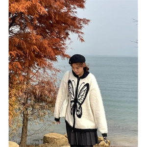 高级感蝴蝶重磅毛衣男撞色慵懒风针织开衫外套潮 M025图片