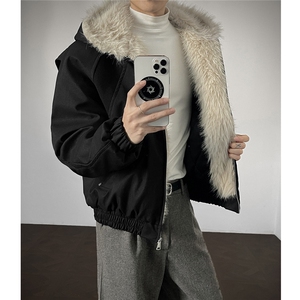 现货螺纹拼接座山雕棉服美式连帽重磅情侣外套A170-M911-P138
